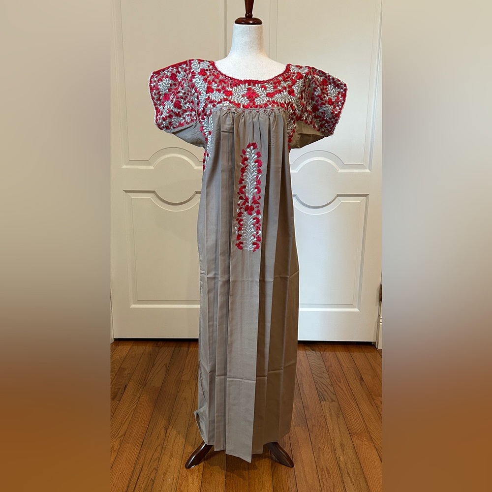 San Antonino Maxi Dress,Oaxaca Mexican dress.Hand Embroidered with Silk threads.
